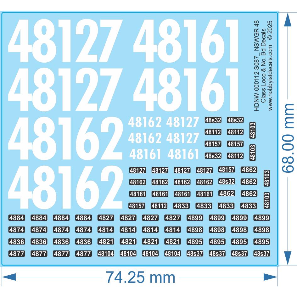 NSWGR 48 Class Loco & No. Bd Decals - 1/87 - Water Decal