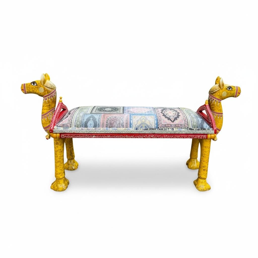 

Wooden Painted Animal Bench | Side Camel Bench with Seat | Decorative Indian Furniture Coffee Table-Nightstand Home Ethnic Seating, Painted