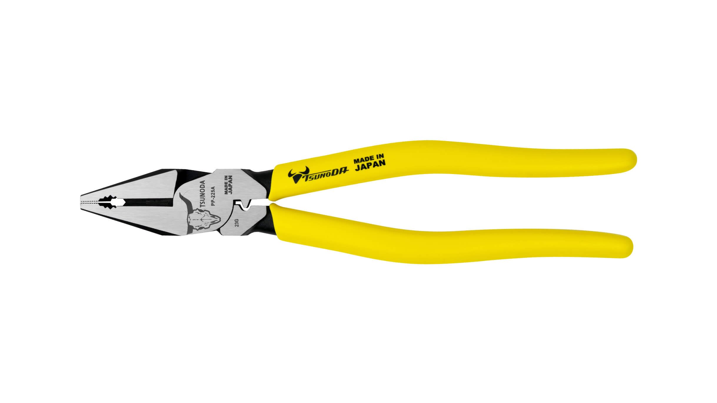 

TSUNODA Power Pliers 225mm with Crimping for Electrical Work Electrician s Function, Offset, PP-225A жёлтый
