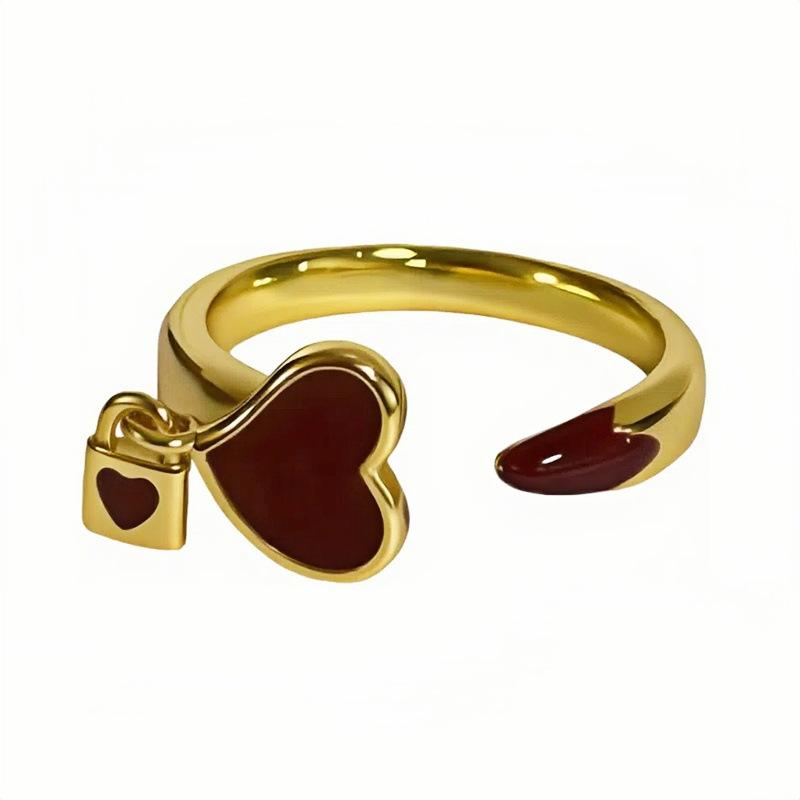 Enamel Angola Red Double Bead Love Opening Ring Light Luxury Niche Premium Sense Stacked Ring