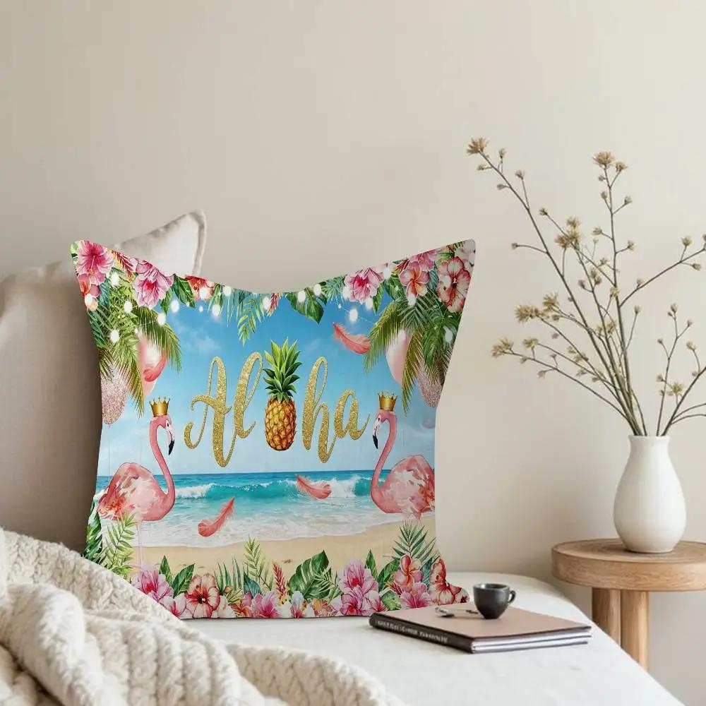 Summer Hawaii Beach Tropical Flowers Aloha Luau Sea Cushion Cover Polyester Sofa Cushions Throw Pillows Home Decor Pillowcover