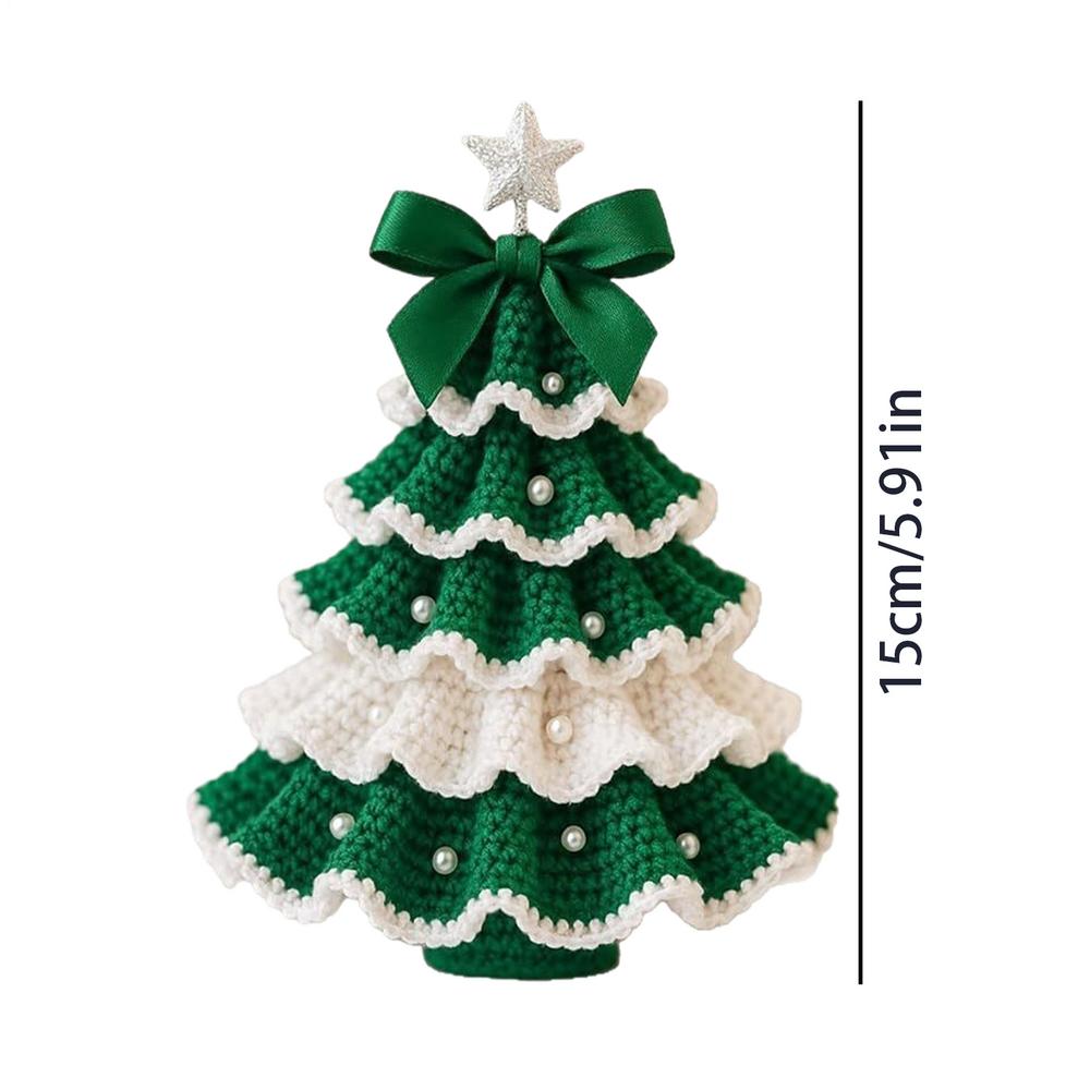 DIY Crochet Christmas Tree Set Handmade Festival Decoration Tree Shaped Bow Pearl Decoration Christmas Party Crochet Decoration
