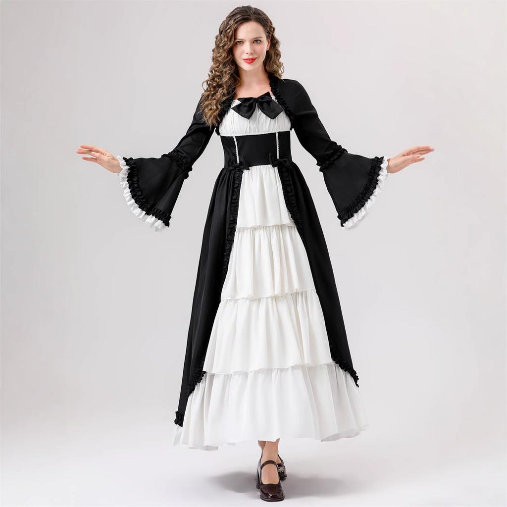 Halloween Medieval Vintage Court Dress Waist Splicing Bow Dress Performance Costume