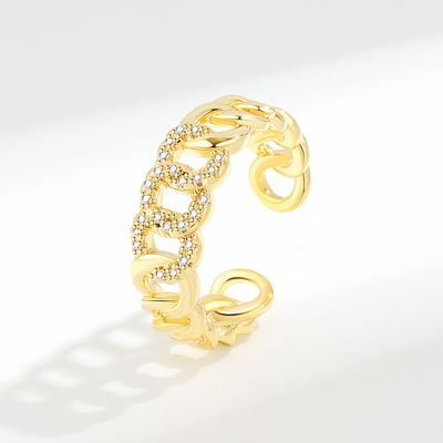 Modischer Diamant-Twist-Ring, europäischer und amerikanischer offener Ring aus 18 Karat Gold mit Zirkonia-Kette auf Lager