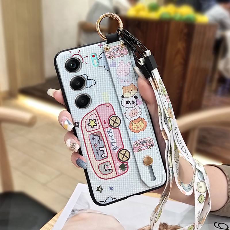 Ring Shockproof Phone Case For Tecno Camon40 4G/CM5 Silicone Back Cover Wrist Strap Lanyard Cartoon Anti-dust Kickstand