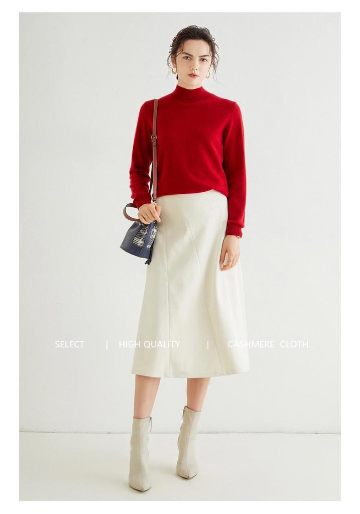 Women's 100% Pure Cashmere Sweater - Autumn/Winter Collection, Half-High Neck, Versatile Long Sleeve Knit Base Layer