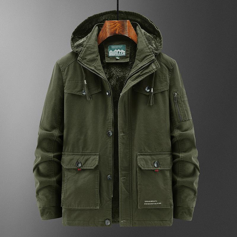 Men's Plus Size Winter Workwear Jacket - Fleece Lined, Thick, Multi-Pocket, Hooded