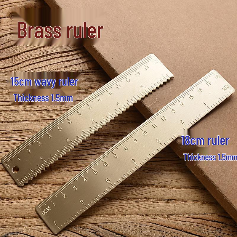 15cm/18cm Brass Ruler Bookmark - Portable Retro Office & Student Stationery 15cm Wave Ruler, 1.5mm Thick