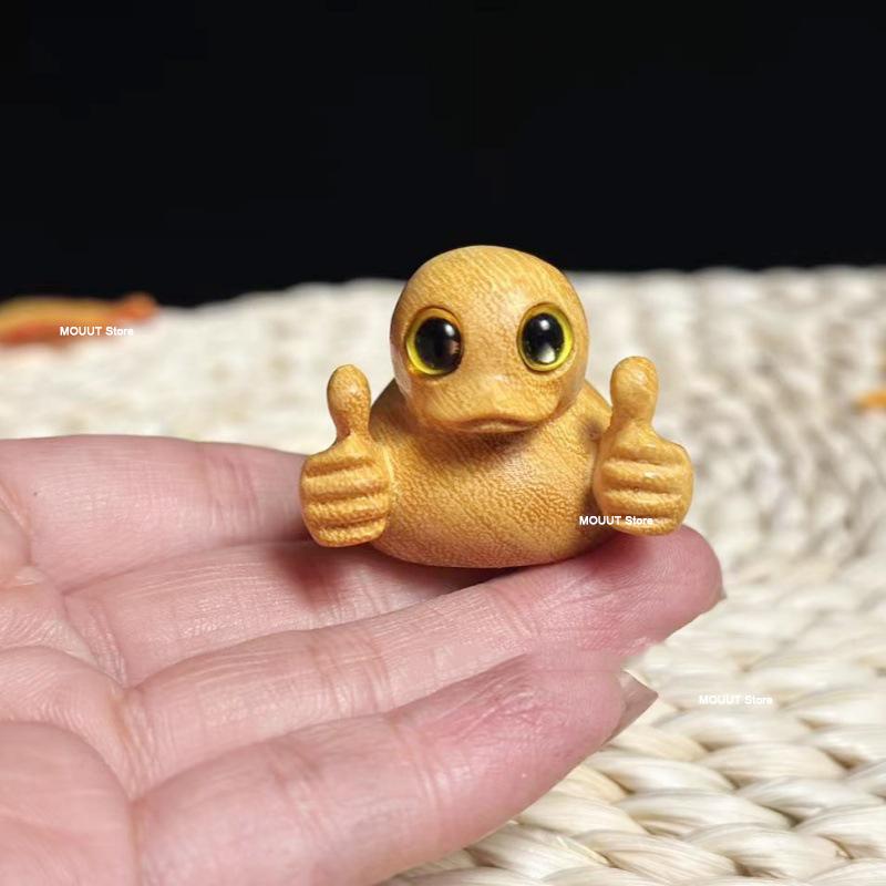 Golden Sandalwood Carving Yellow Duck Figures Cute Solid Wood Animal book nook Ornaments Fun Desktop Children s Activity Gift
