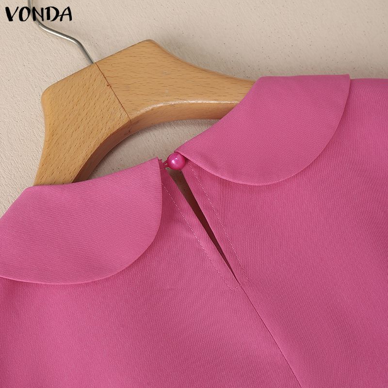 VONDA Women Casual Lapel Collar Puff Sleeve Ruffled Casual Blouse T-shirts