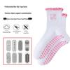 Women's Cotton Mid-Calf Yoga Socks with Anti-Slip Silicone - Wood Ear Lace Design for Indoor Fitness and Pilates