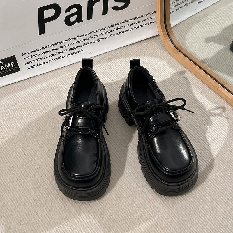 Fashion Women's British Style Spring Autumn New Arrival Black Thick Bottom Flat Shoes Student Tie Mary Jane Shoes Summer Season