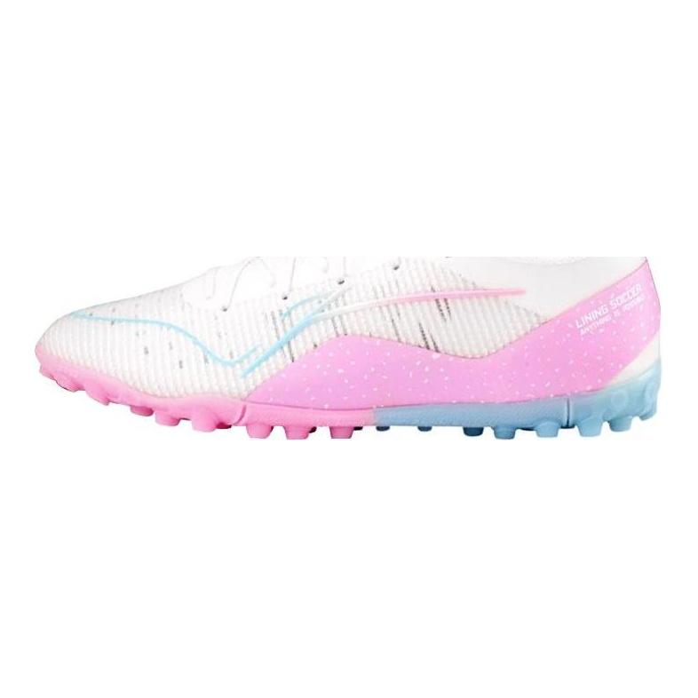 Li Ning Comfortable TF Turf Synthetic Leather Wear Resistant And Lightweight Soccer Shoes Men's White Pink YSTT033-4