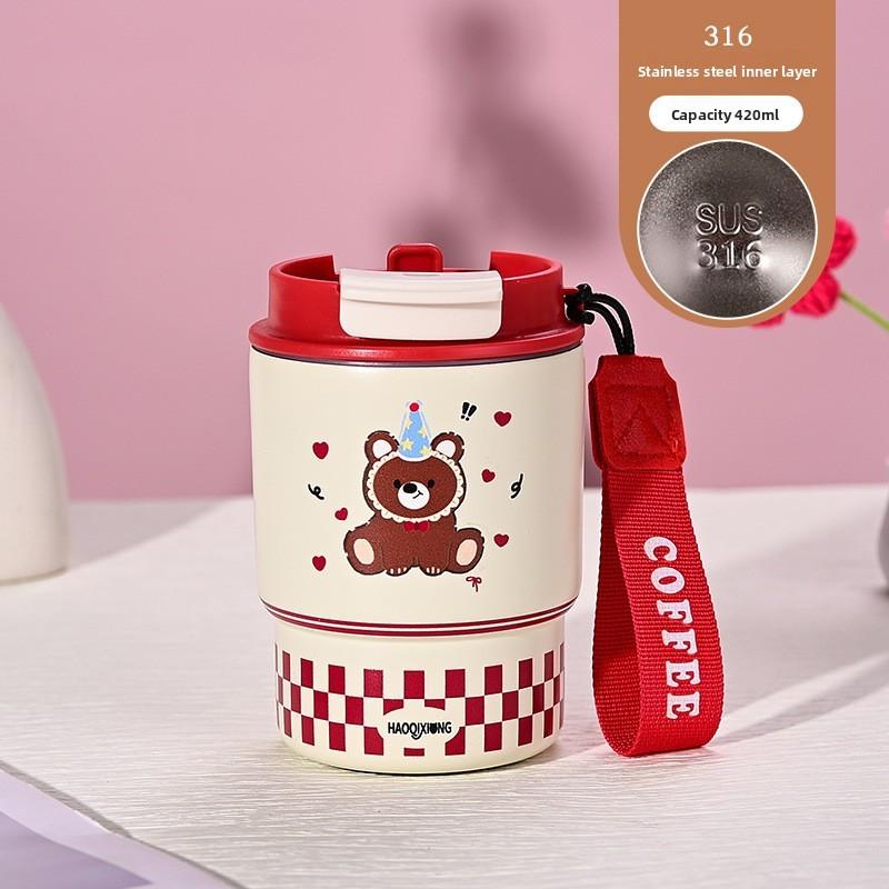 Cute Animal 316 Stainless Steel Portable Insulated Cup With Cartoon Print For Office And Travel