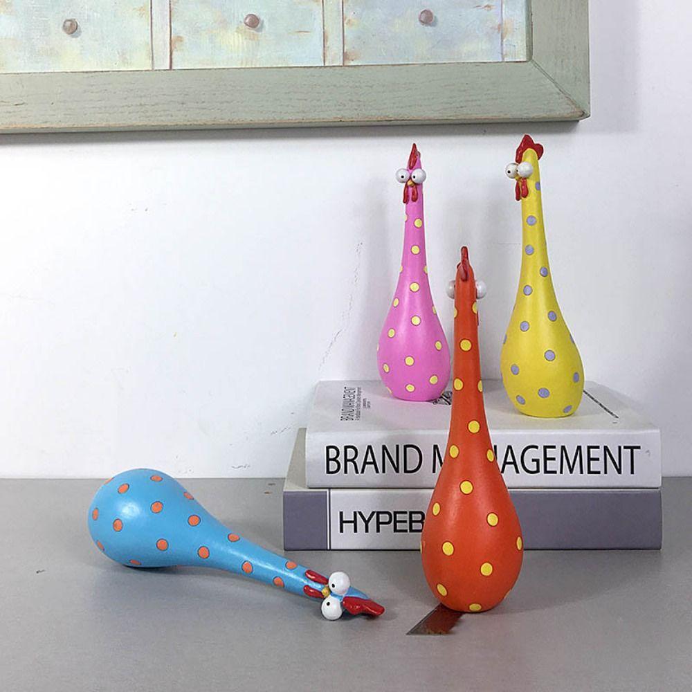 

Статуэтки кур из смолы ручной работы, яркий орнамент в виде курицы, разноцветные фигурки кур с длинной шеей, стол