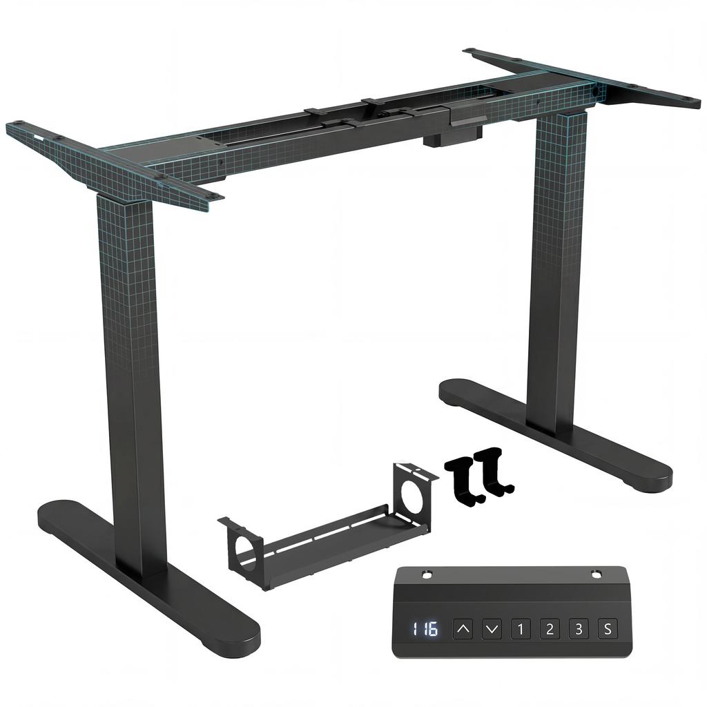 Electric Desk Frame, Height Adjustable, Memory Function, Steel, Black