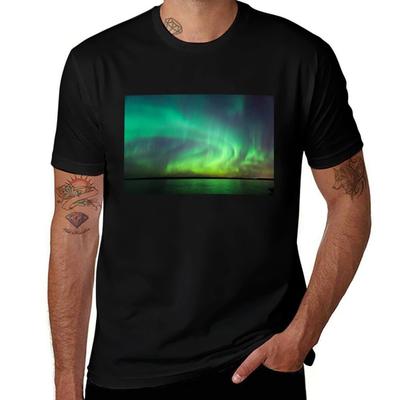 Northern Lights Over Lake In Finland T-Shirt T Shirt Man Cotton T Shirts for Man Pack White T-Shirt