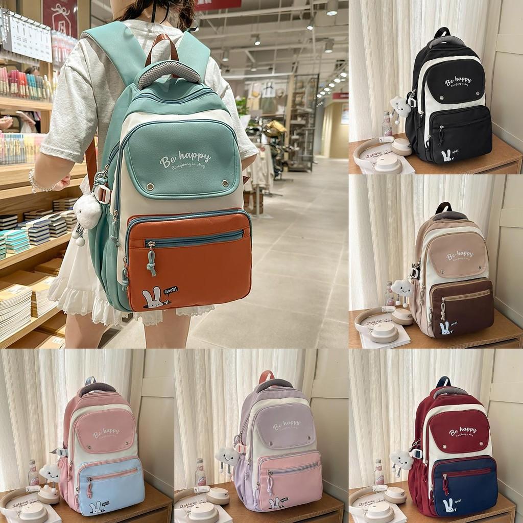 Lightweight Letter Nylon Backpack With Colorblock Design For Unisex Daily Use