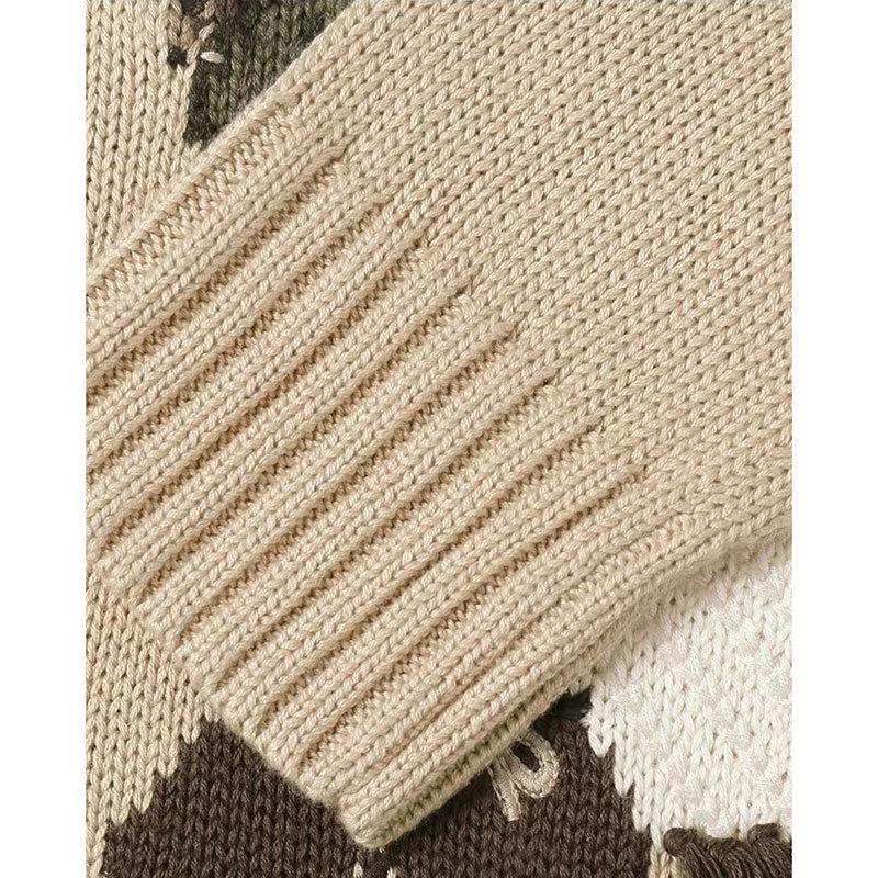 Unisex vlněný vyšívaný svetr se vzorem medvěda - Ležérní kulatý výstřih, Dlouhý rukáv