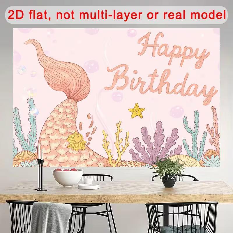 2D Pastel Mermaid Theme Kids Birthday Themed Backdrop