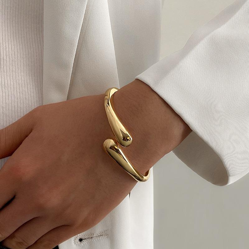 Stainless Steel Wide Bangle for Women Gold Silver Chunky Waterdrop Open Thick Irregular Bracelet Fashion Jewelry Gifts