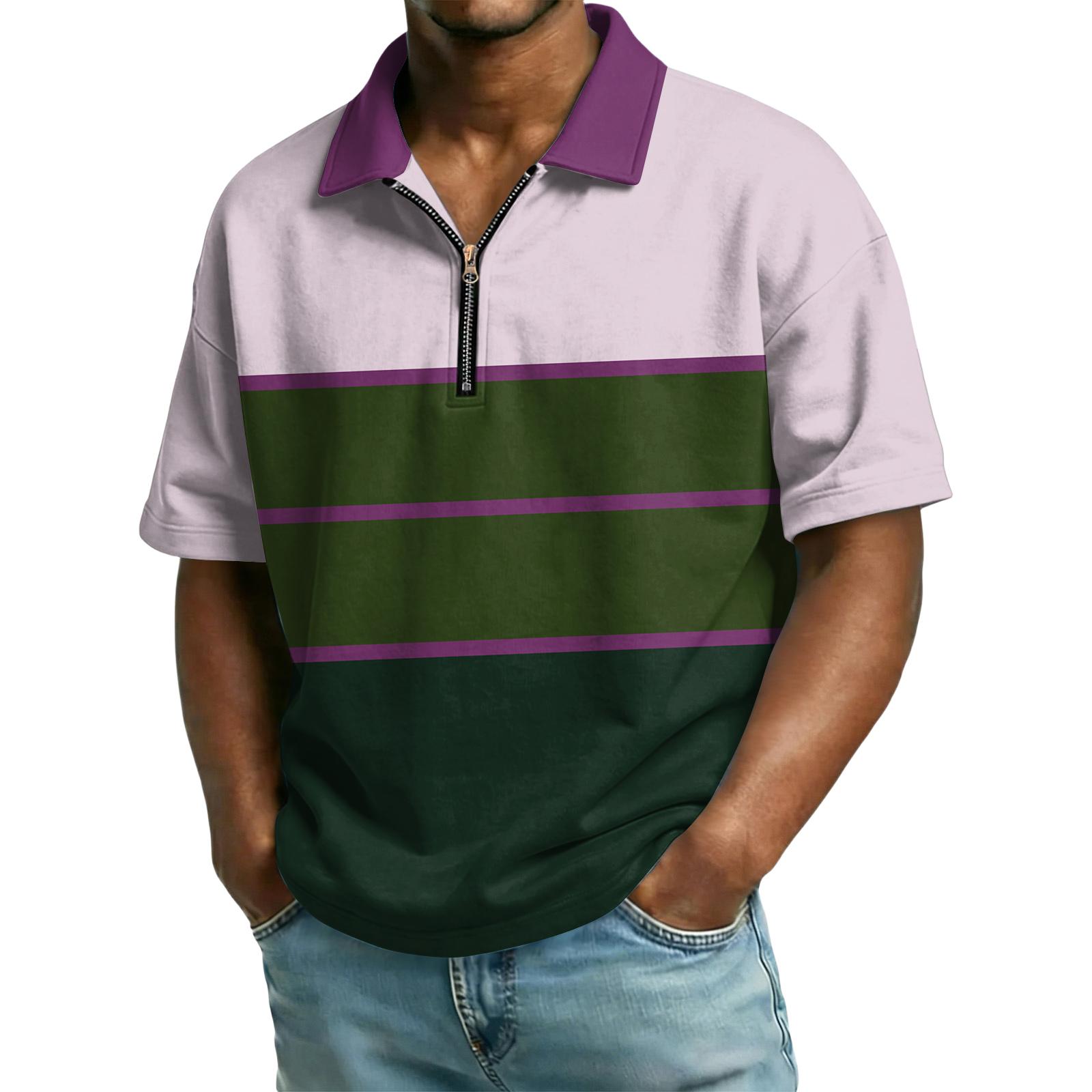 

Men s Casual Collared Zipper Neck Short-Sleeve Top M