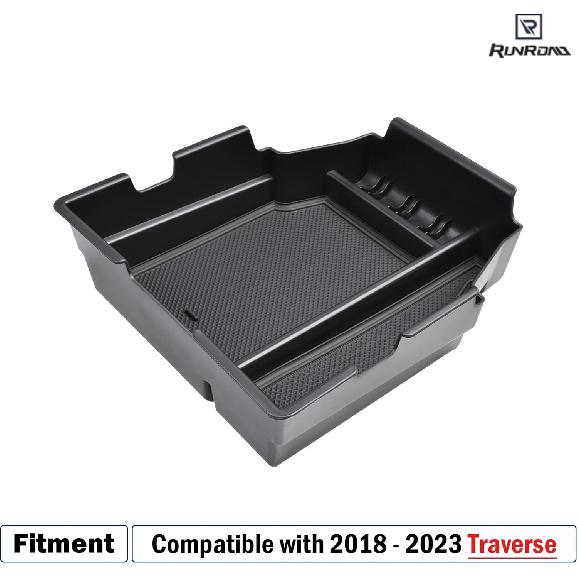 RUNROAD Center Console Organizer Tray Compatible With Chevy Traverse 2018- Accessories, Ert Secondary Storage Box ABS Material Armrest Tray Black