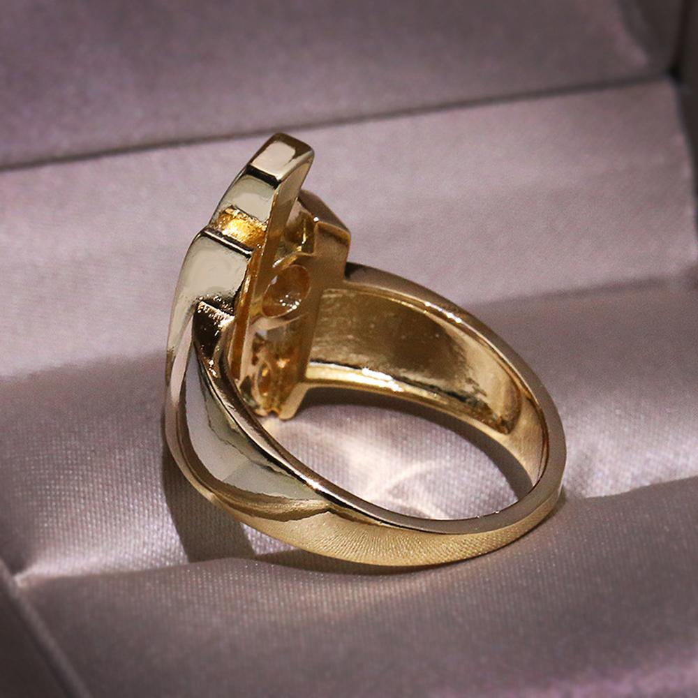 Luxury Gold Color Geometric Shape Women Rings Hiphop Party Stylish Female Finger Rings Dazzling CZ Lady's Fashion Jewelry