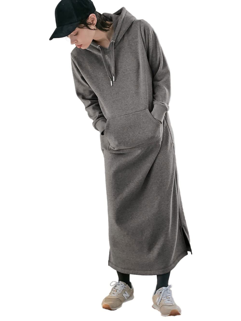 

ANGELIEBE Платье для беременных и кормящих мам, Очень теплое, Теплое, Макси и длинного размера, Меланжево-угольное, На флисовой подкладке, С махровой подкладкой, Худи, Платье, До- и послеродовое,