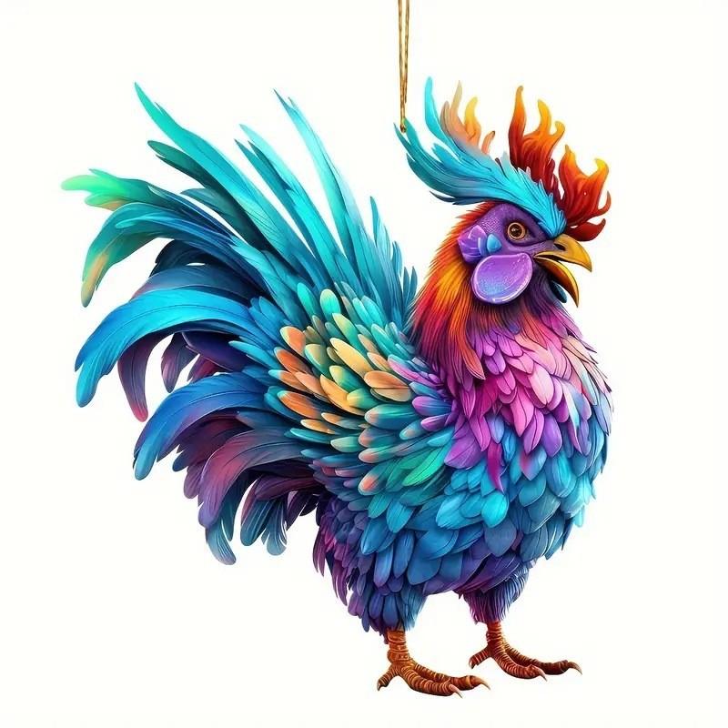 Vibrant Chicken Acrylic Shaped Hanging Backpack Car Ornament For Home Decor