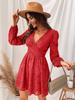 Women's Low-Cut A-Line Green Mini Dress with Long Sleeves - Sexy Party Wear for Spring & Autumn 2023.