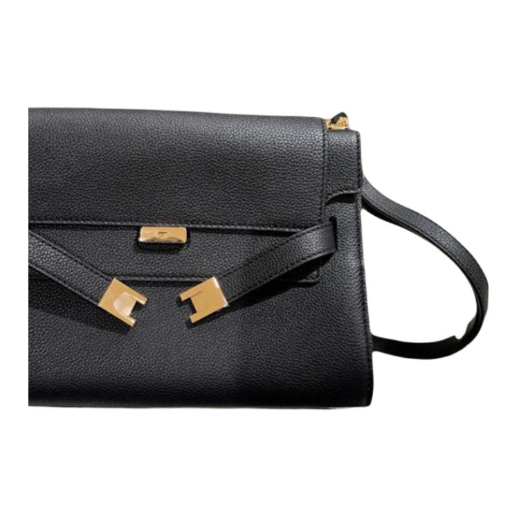 Tory Burch Lee Radziwill Gold Hardware Shoulder Bag With Iconic T Lock Closure In Pebbled Leather Women Shoulder Bag Black 174537-001