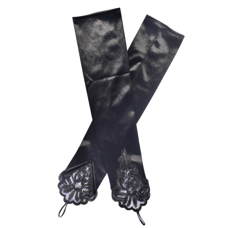 

Classical Satined Dress Gloves Long Fingerless Gloves for Female 1920S Theme Event Weddings and Social Gathering Supply чорний