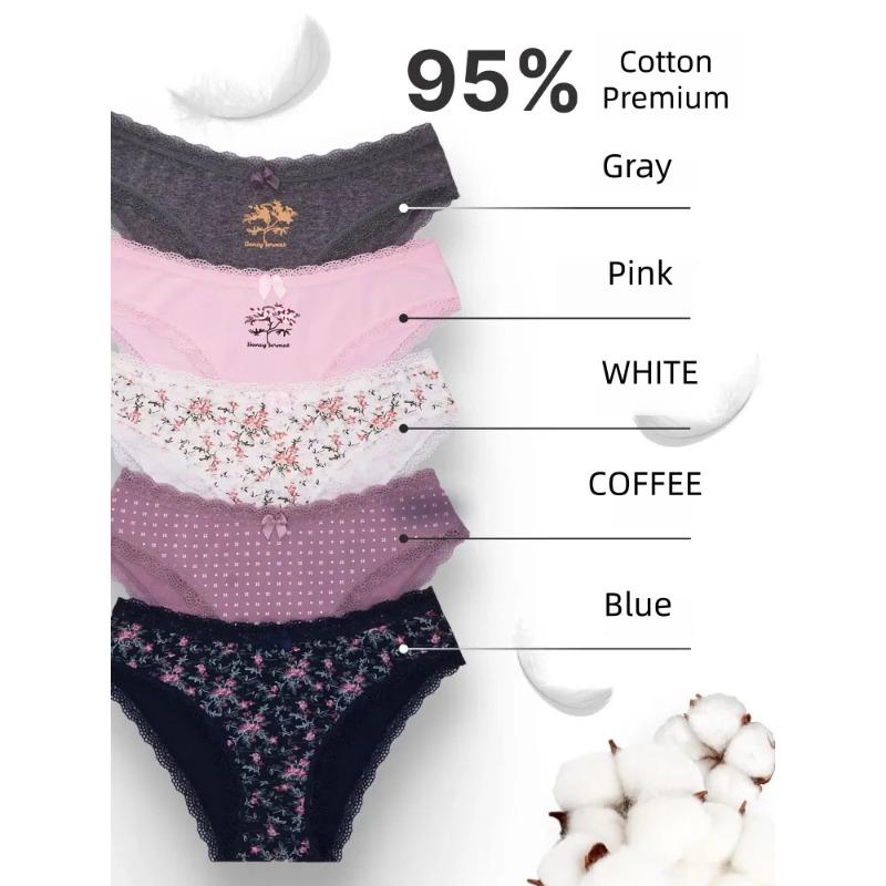5pcs Plus Size Women s Printed Pure Cotton Bare Comfortable Briefs S
