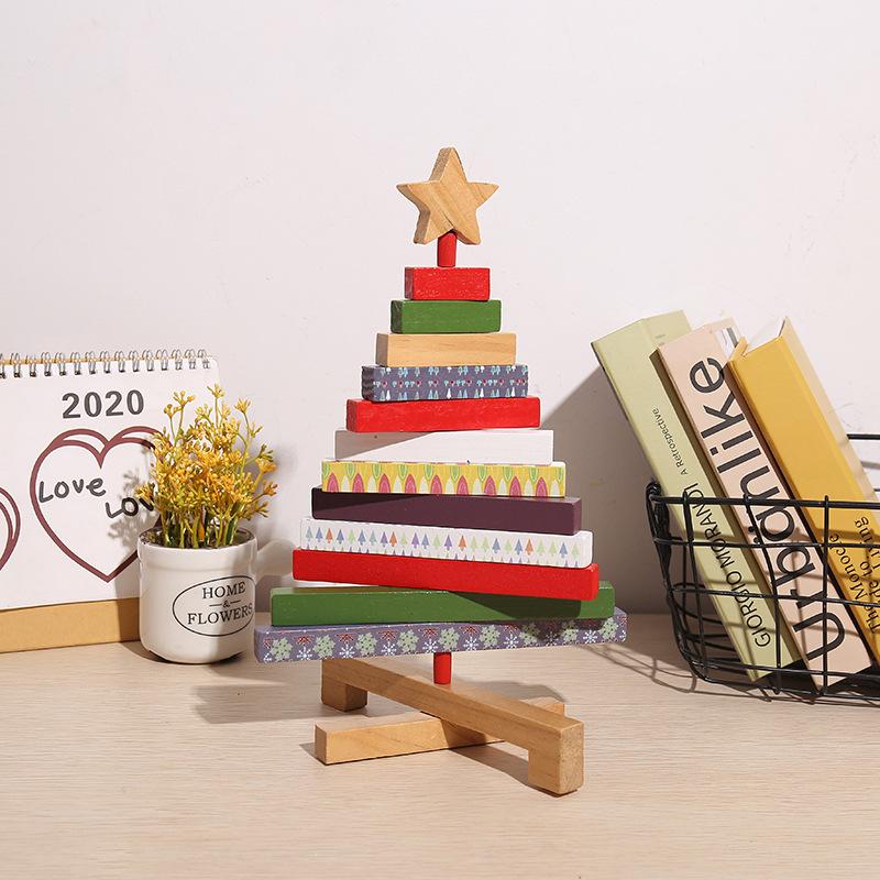 Creative Wooden Rotating Tree Christmas Block Fun Decoration Home Desktop Christmas Atmosphere Decoration Arrangement