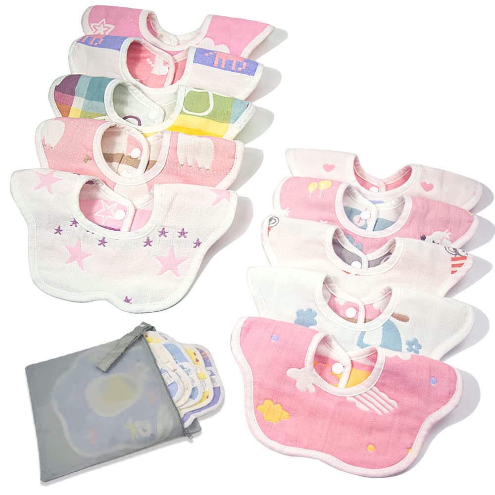 

Baby with Storage Adjustable for Boys and Mouth Baby Shower Gift [miniGray] Bibs, 10-Piece Set, Bag, 100% Cotton, 6-Layer Gauze, 360-Degree Rotating,