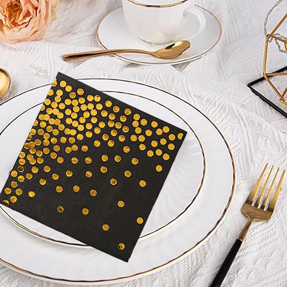 Polka Dot Black Paper Plate and Cup Set - Christmas & New Year Disposable Tableware