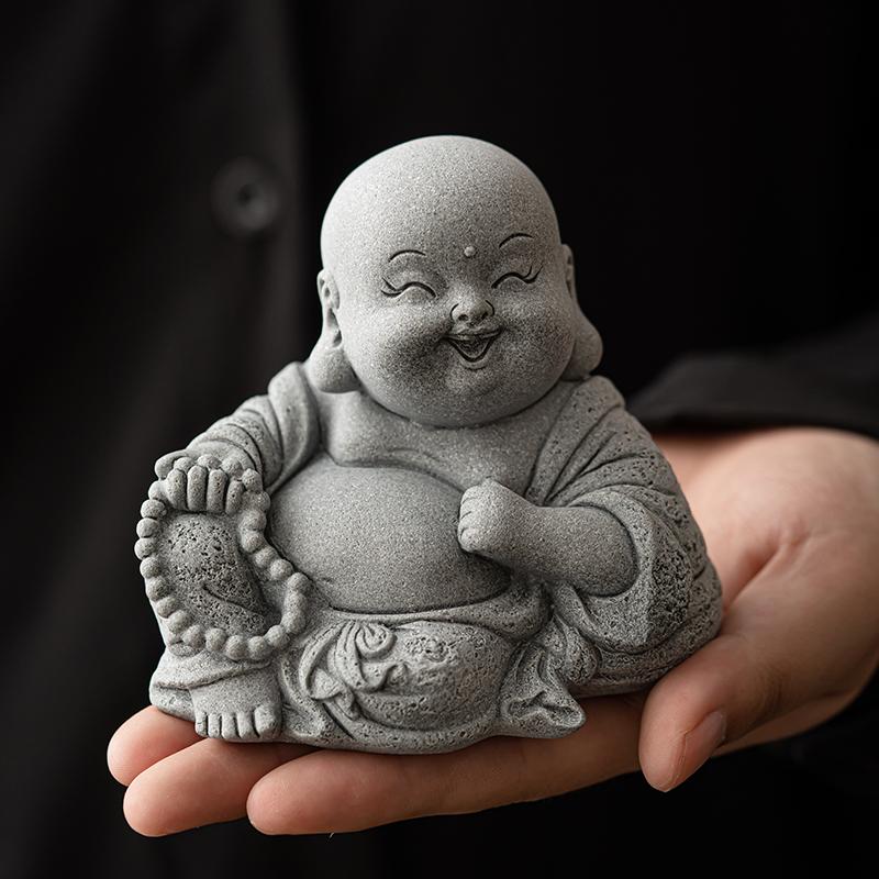 Maitreya Buddha Teetier-Ornament Haus Grüner Sandstein Schreibtisch Aquarium Landschaft Topfpflanzen Dekoration
