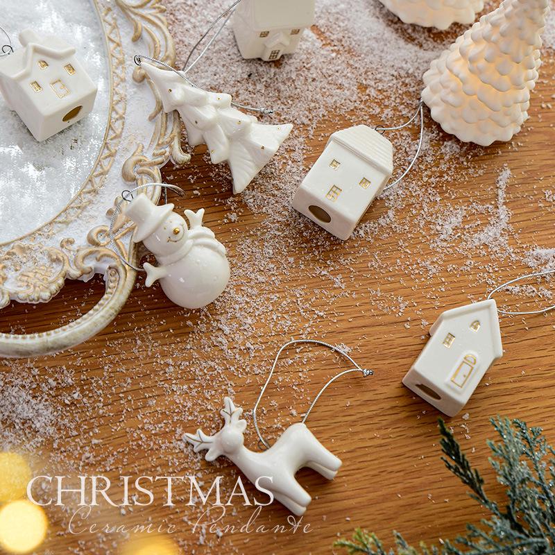 NUCHI Mini Ceramic Christmas Tree & Ornaments Set – Santa, Snowman, and Holiday Decorations