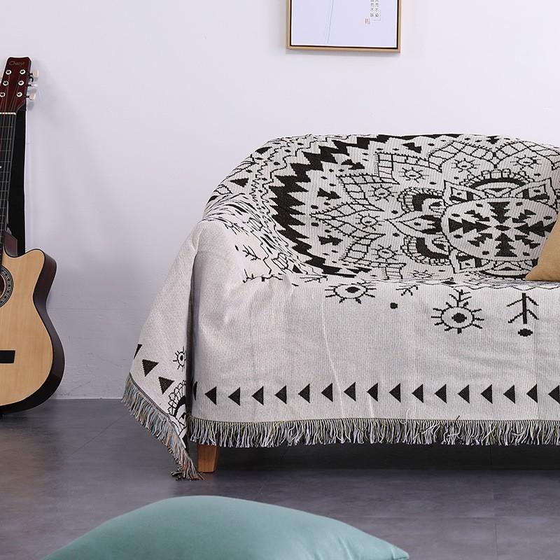 Nordic Style Woven Throw Blanket Sofa Couch Cover Decorative Geometric Stripe All Season Use