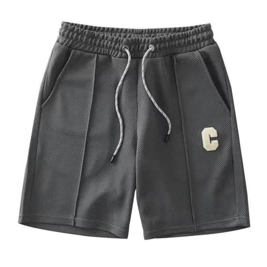 Men Shorts with Waist Drawstring Design Solid Color Loose Fit Quick-Drying Sport Shorts Knee-Length Straight Pants