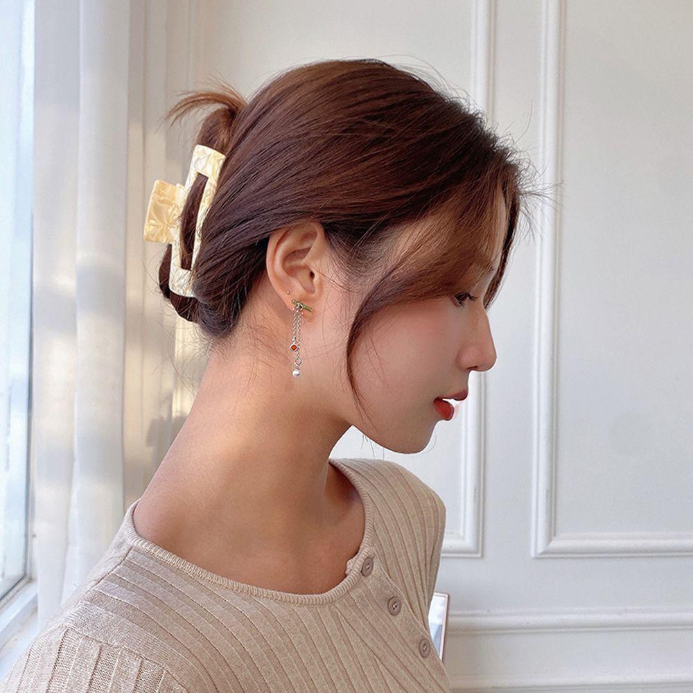 Vintage Women Korean Bamboo Dangle Drop Earrings Pearl Asymmetric Earrings Fashion Jewelry