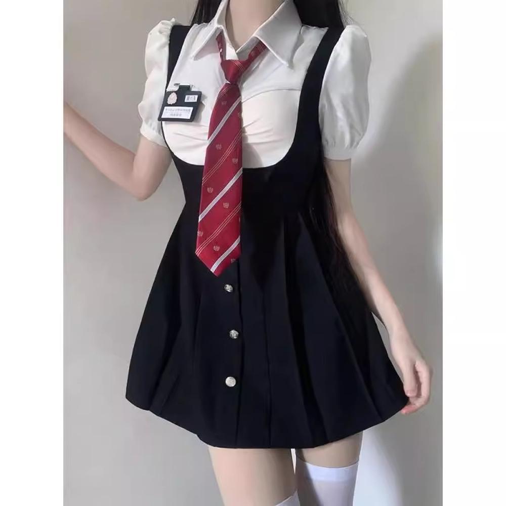 American Campus Pure Desire JK Uniform Waist-Hugging Pleated Skirt Dress for Summer.
