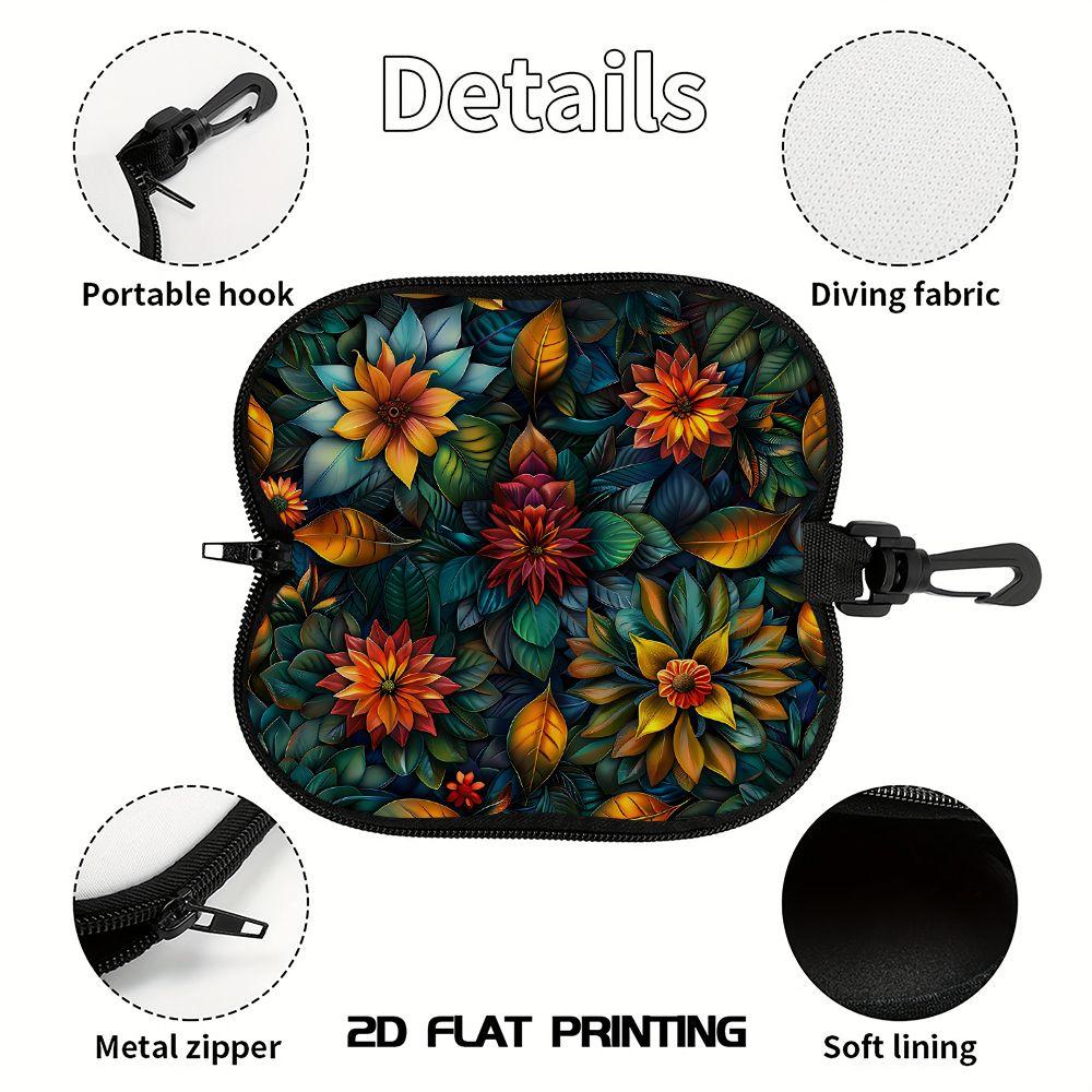 2D-Floral Print Zipper Sunglasses Case, Protective Eyewear Organizer with Colorful Botanical Pattern, Stylish Portable Glasses Container for Travel Ac