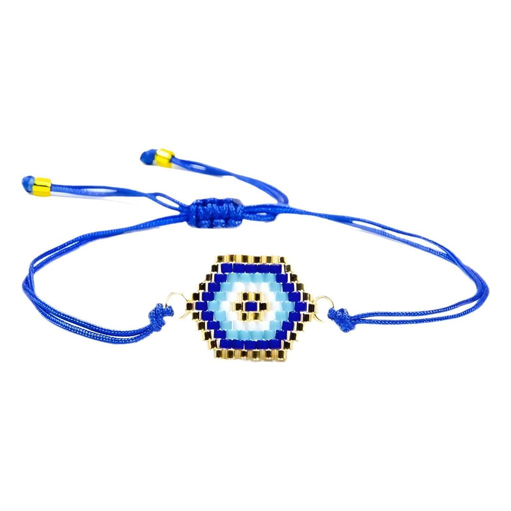 Bracelet en perles d'œil du diable tissé à la main avec motif de niche en verre