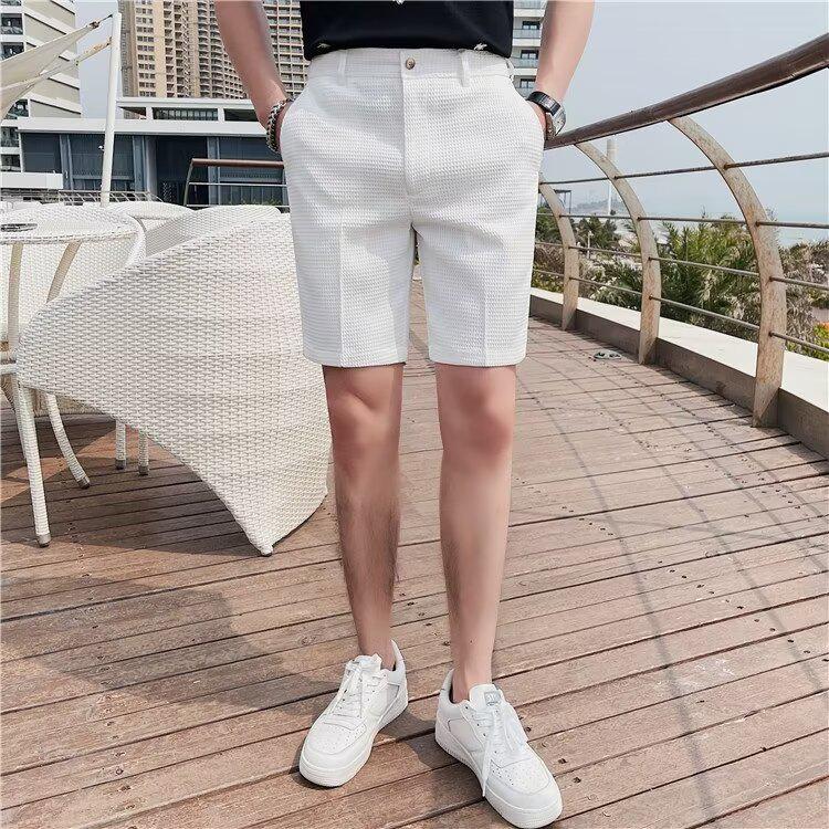 Men's Summer Slim Fit Waffle Ice Silk Shorts - Casual 5-Point Style