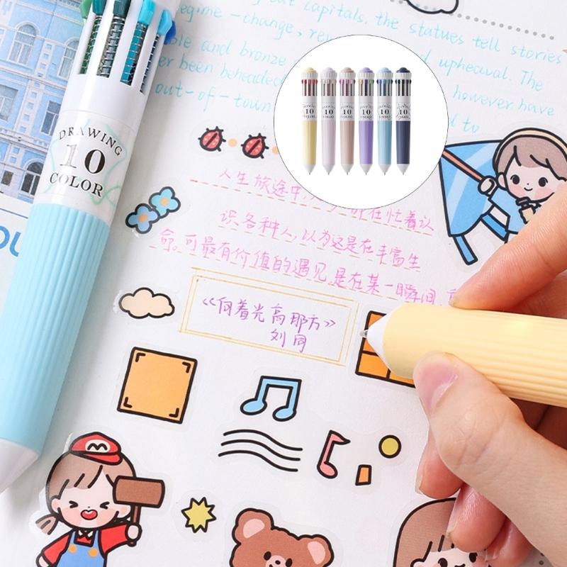 3/6Pcs 10-Color-in-1 Pen Ballpoint Pen 0.8MM Tip Retractable Multicolored Pen for Daily Journaling Note Taking Drawing