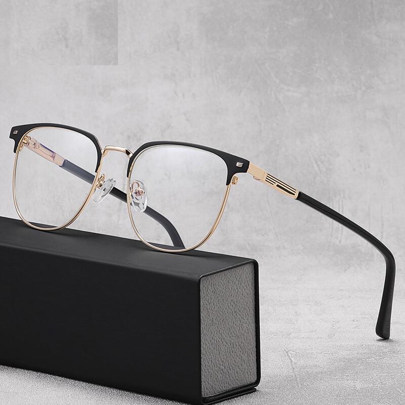 Anti- Blue light Men's Metallic Reading Eyeglasses Big Frames Readers Magnifier Presbyopia Lenses Eyewear Men's Near Vision Eyeglasses