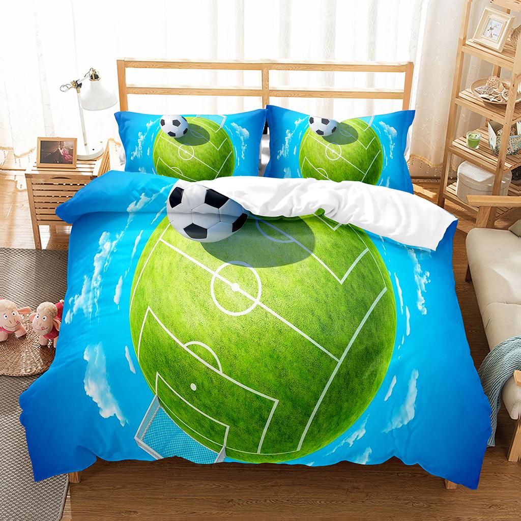 Soccer Duvet Cover Set King Queen Size Sport Theme Bedding Set For Kids Boys Girls Comforter Cover With Pillowcase Bedroom Decor