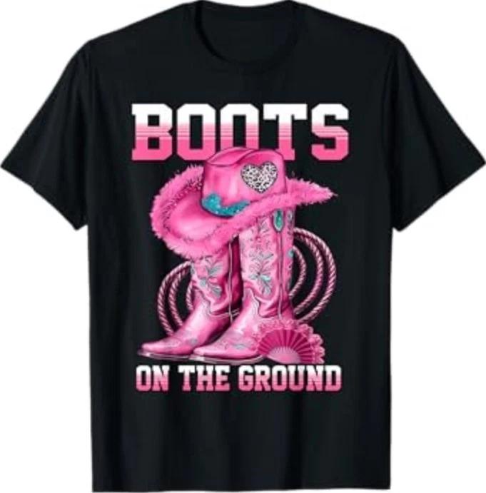 Boots On The Ground Country Western Cowboy Cowgirl Hat Boots T-Shirt XXXL